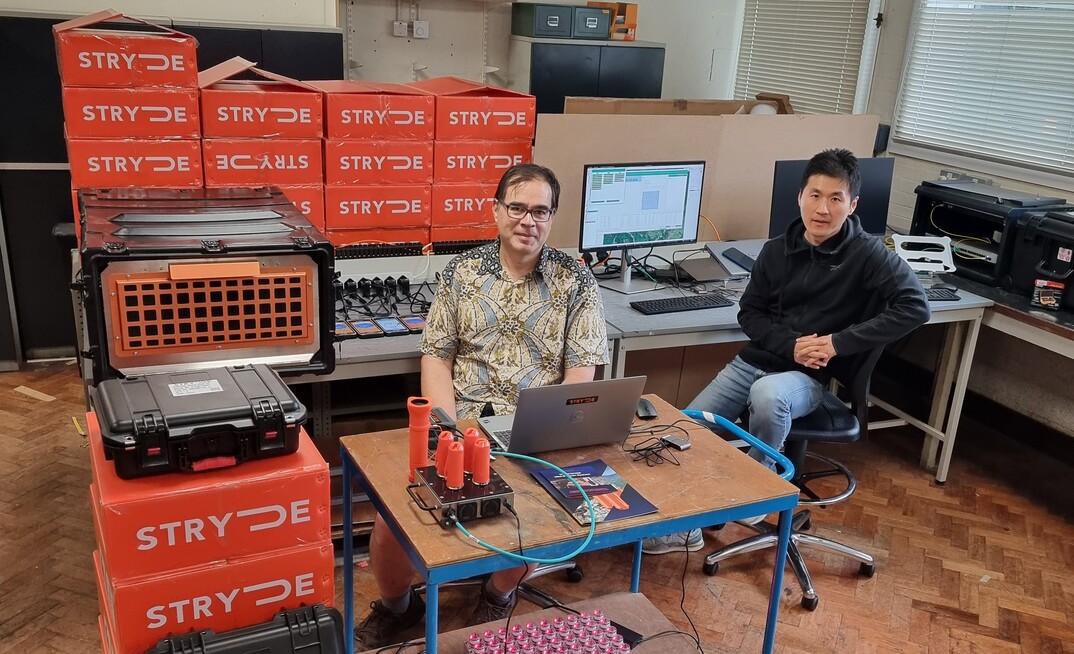 Professor Nicholas Rawlinson and Dr Chuan Lu, of Cambridge University with their recently pur-chased STRYDE nodal systems