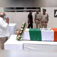 Gujarat CM Bhupendra Patel, ministers pay last respects to former CM Vijay Rupani, who died in Air India plane crash
