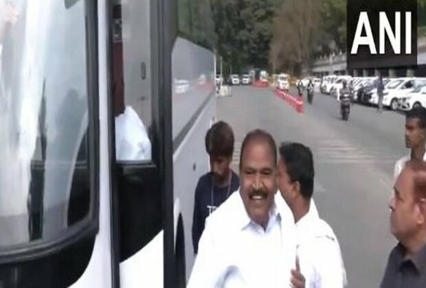 Congress Karnataka MLAs arrive at Vidhana Soudha to cast their vote in Rajya Sabha elections