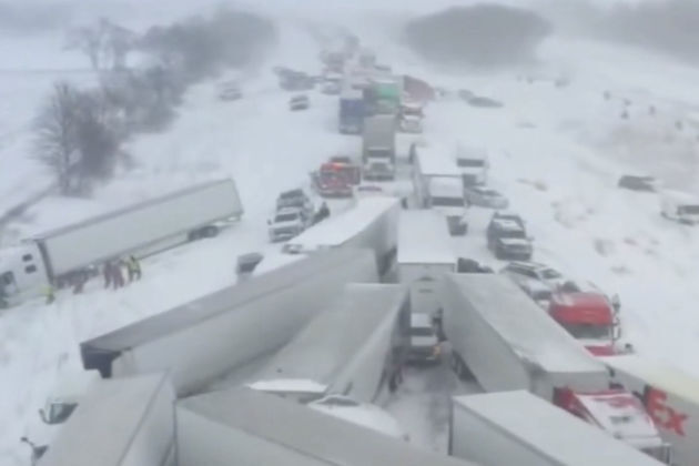 100-vehicle pileup in Michigan during snowstorm stops traffic