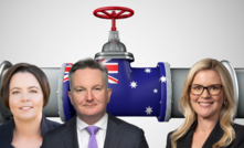 Energy Minister Chris Bowen and Resources Minister Madeleine King have launched a sweeping review of Australia’s gas market amid looming supply shortfalls. They’re pictured with Australian Energy Producers CEO Samantha McCulloch, who is urging cuts to red tape to spur new investment.