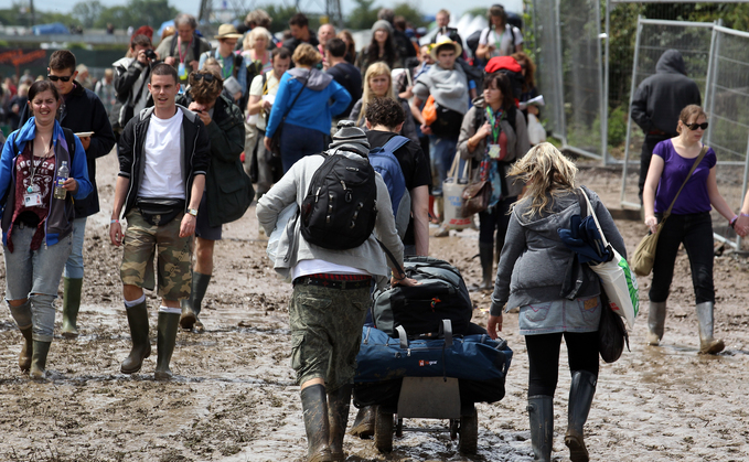 Hunter wellies were the footwear of choice for Glastonbury-goers
