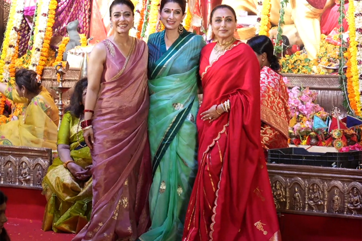 Twinkle Khanna shares smiles with Rani, Kajol at Dugra Puja festivities