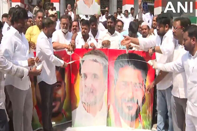 Hyderabad Congress workers celebrate; pour milk over Rahul Gandhi, CM Revanth Reddy's posters after Centre's decision on caste census