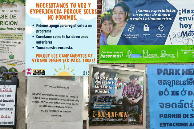 Spanish speakers in Philadelphia break traditional rules of formal and informal speech in signs around town