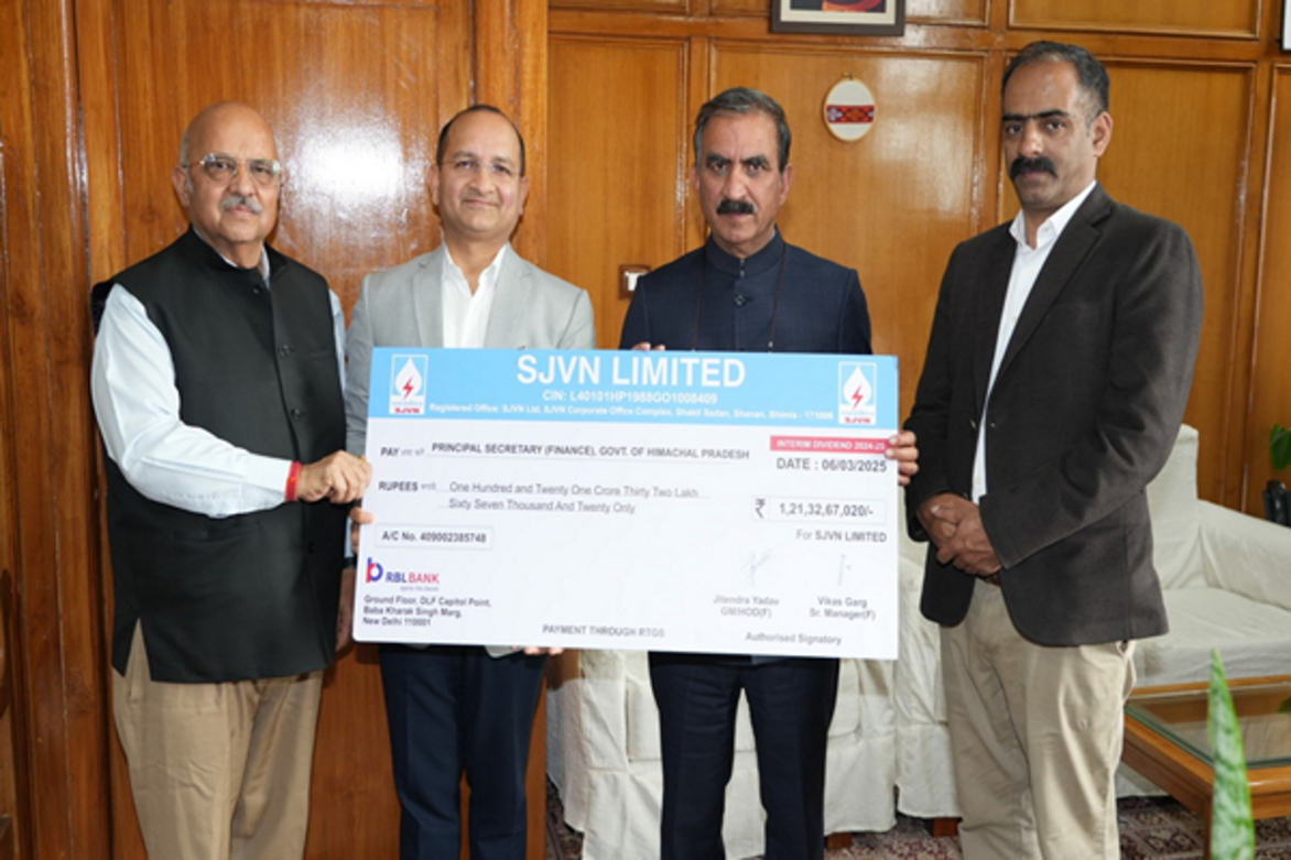 SJVNL presents Rs 121.33 crore interim dividend cheque to Himachal Pradesh CM Sukhu