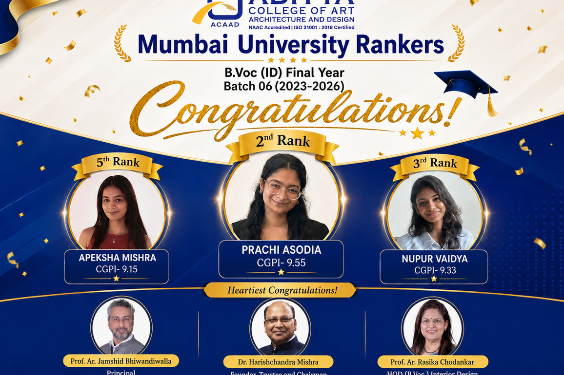 Aditya College of Art, Architecture and Design (ACAAD) Celebrates Mumbai University Rank Holders