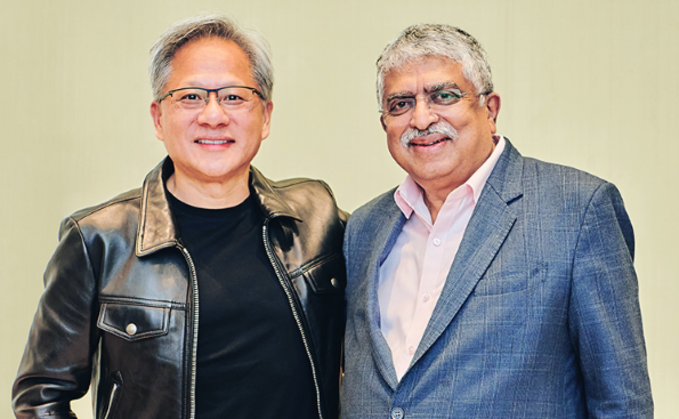 Nvidia-CEO Jensen Huang (li.) und Infosys-Chairman und Mitbegründer Nandan Nilekani.