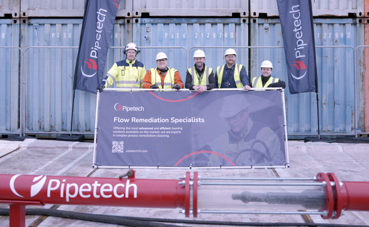 The Pipetech team alongside the DSR - (l to r) Håvard Nicolaysen, project manager; Stewart Mcintosh, DSR project manager; Leonard Hamill, operations director; Gavin Booth, business development manager; Kerri Glennie, operations support