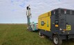  An Atlas Copco X-Air+ mobile air compressor is being used for down hole hammering for rock drilling on a project by Solar Farm Construction