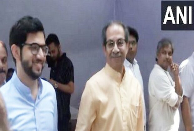 Uddhav Thackeray, his wife Rashmi and son Aaditya cast their vote in Mumbai