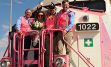 Rinehart at the locomotive's christening