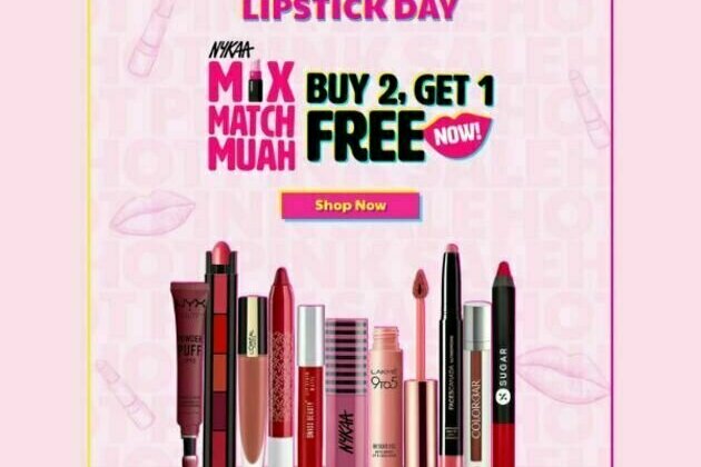 Celebrate Lipstick Day the Nykaa way! Buy 2 and get 1 free only on 28th & 29th July during the Nykaa Hot Pink Sale