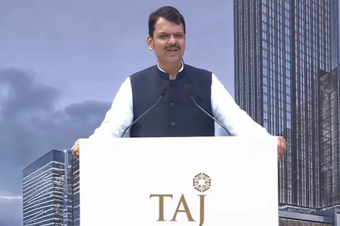 Maharashtra CM Fadnavis lays foundation stone for Taj's new hotel "Taj Bandstand" in Mumbai