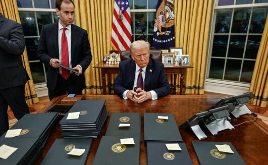 US President Donald Trump signing executive orders
