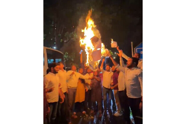 NSUI workers protests against Assam Police's action at Pawan Khera's Residence