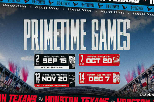 Four Primetime Games On Tap For Houston Texans In 2025