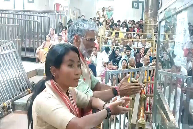 Milind Soman, Ankita Konwar offer prayers at Mahakaleshwar Temple in Ujjain