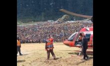  PNG prime minister James Marape waves to supporters at Porgera