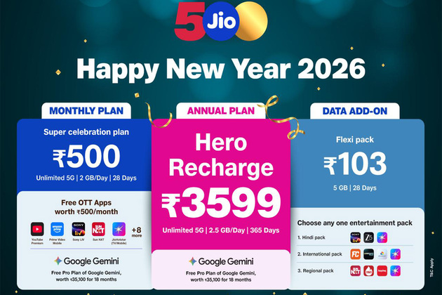 Jio announces "Happy New Year 2026" recharge plans with unlimited 5G and OTT benefits