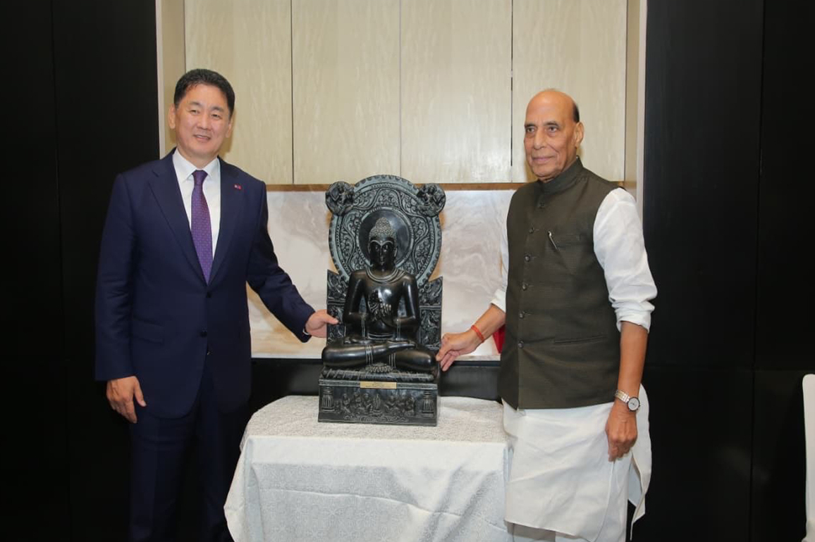 Rajnath Singh meets Mongolian President Ukhnaa, gifts Khiching Stone Buddha as symbol of shared spiritual heritage