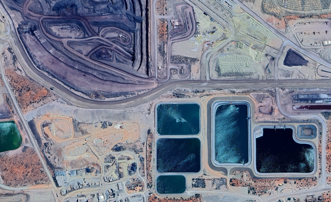 Coloured tailings dams at the Olympic Dam Mine, Australia.