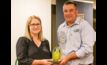 Recipient of the GRDC Seed of Light for the northern region Dr Kristy Hobson, Chickpea Breeding Australia, with GRDC Northern Panel deputy chair Roger Bolte.  Photo: Melanie Jenson