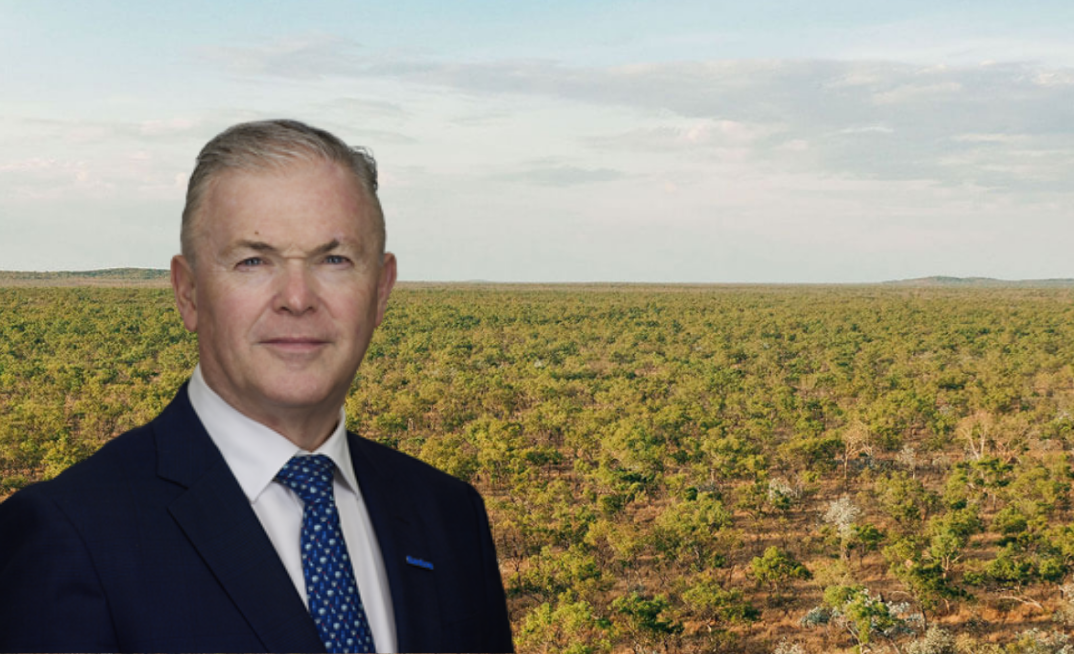Santos enter public consultation on Beetaloo drilling plans. Pictured: Santos CEO Kevin Gallagher in front of the Beetaloo Basin in the NT.