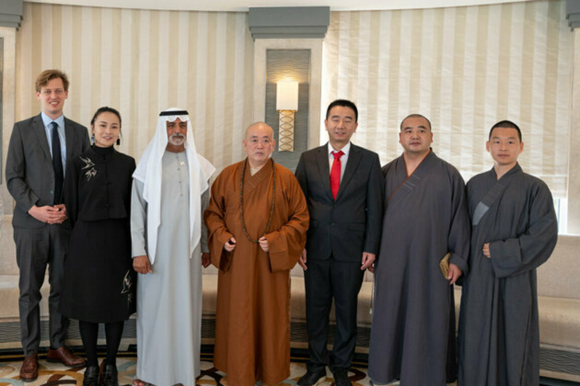 Nahyan bin Mubarak receives Shi Yongxin, praises his efforts in promoting culture of tolerance, coexistence