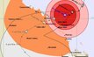 Tropical Cyclone Debbie's predicted track.