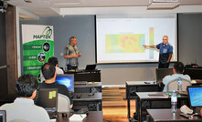 Dr Clayton Deutsch (left) and Marcelo Arancibia during a recent geostatistics workshop