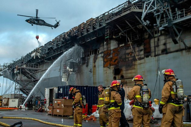 FireContinuing to BurnAboard Navy Ship Docked in California