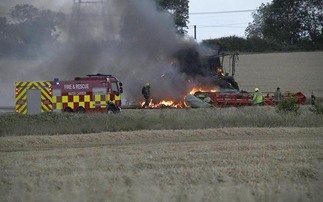 Warnings issued of highly flammable ground following combine harvester fire near St Neots