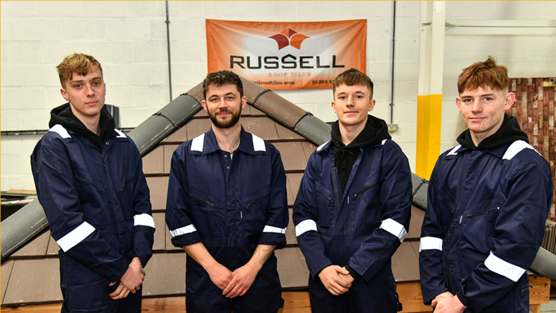 Russell Roof Tiles Apprentices Liam Harrison Shaun Large Zane Poulton with Otto Mathiesen Maintenance Manager.