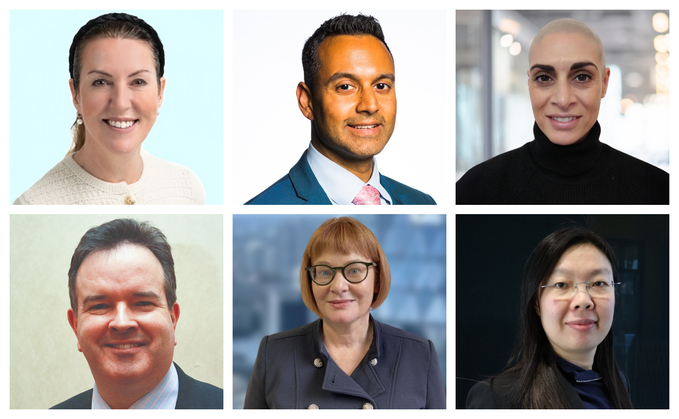 (Top row L-R:) Kate Grant, Nadeem Ladha and Rekha Owen (Bottom row L-R:) Huw Evans, Sylvia McNeece and Lin Qu