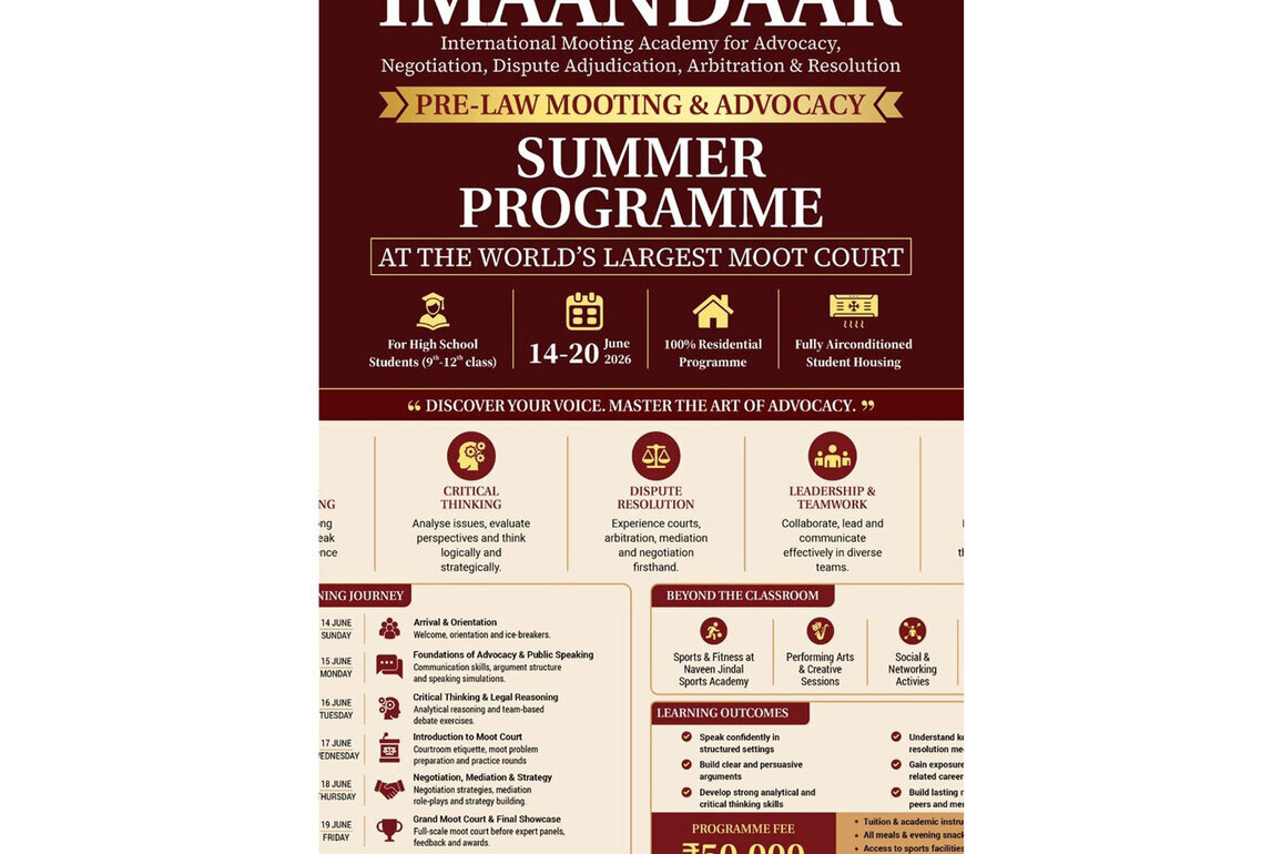 Jindal Global Law School Launches India's First Pre-Law Summer Programme in Mooting & Advocacy for High School Students