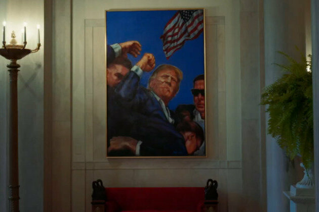 White House replaces Obama portrait with defiant Trump