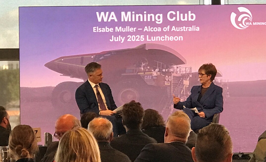 Tim McMillan (left) interviewing Elsabe Muller at the WA Mining Club.