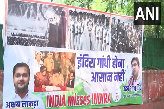 Delhi: Posters with slogans 'India misses Indira' displayed outside Congress headquarters