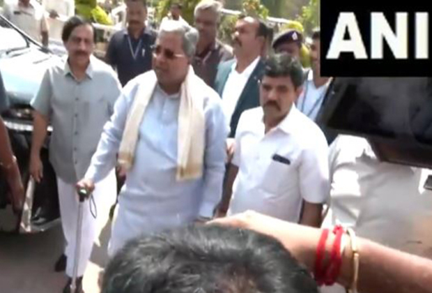 Karnataka Budget Session: CM Siddaramaiah, Dy CM Shivakumar arrive at Vidhana Soudha, BJP protests