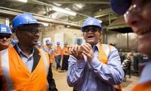  AngloGold chairman Sipho Pityana (left) and CEO Srinivasan Venkatakrishnan at Tropicana in WA. Tony McDonough/AngloGold Ashanti