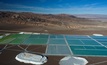 Albemarle's lithium brine evaporation ponds in northern Chile
