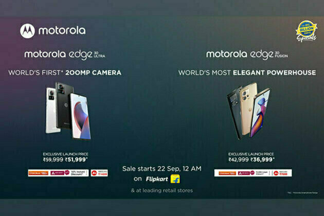 Motorola's newly launched motorola edge 30 ultra and motorola edge 30 fusion go on sale starting September 22 during Flipkart's Big Billion Days Sale