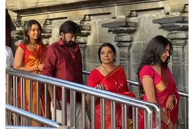 Actress Jeevitha visits Sri Venkateswara Swamy Temple with family; offers prayers