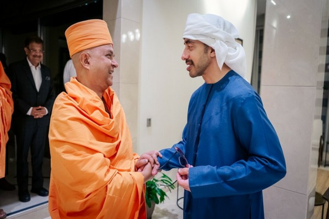 UAE Deputy PM Abdullah Bin Zayed meets head of Abu Dhabi BAPS Hindu Mandir