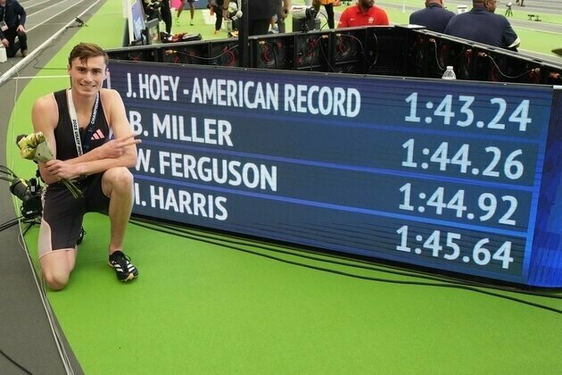 Josh Hoey sets American record in 800m final at indoor championships