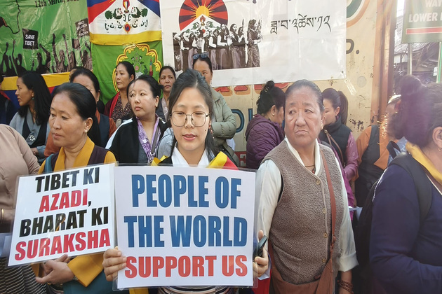Tibetan women hold a peace protest in Shimla to mark the 67th Tibetan women's national uprising day