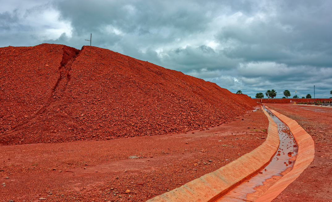 Large pile of bauxite ore in Guinea, Africa.