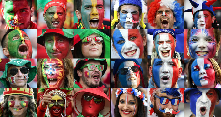    combination of file pictures made on uly 8 2016 shows ortugal  and rance  supporters during uro 2016 football tournament rance will face ortugal in the uro 2016 final football match at the tade de rance in aintenis north of aris on uly 10 2016    