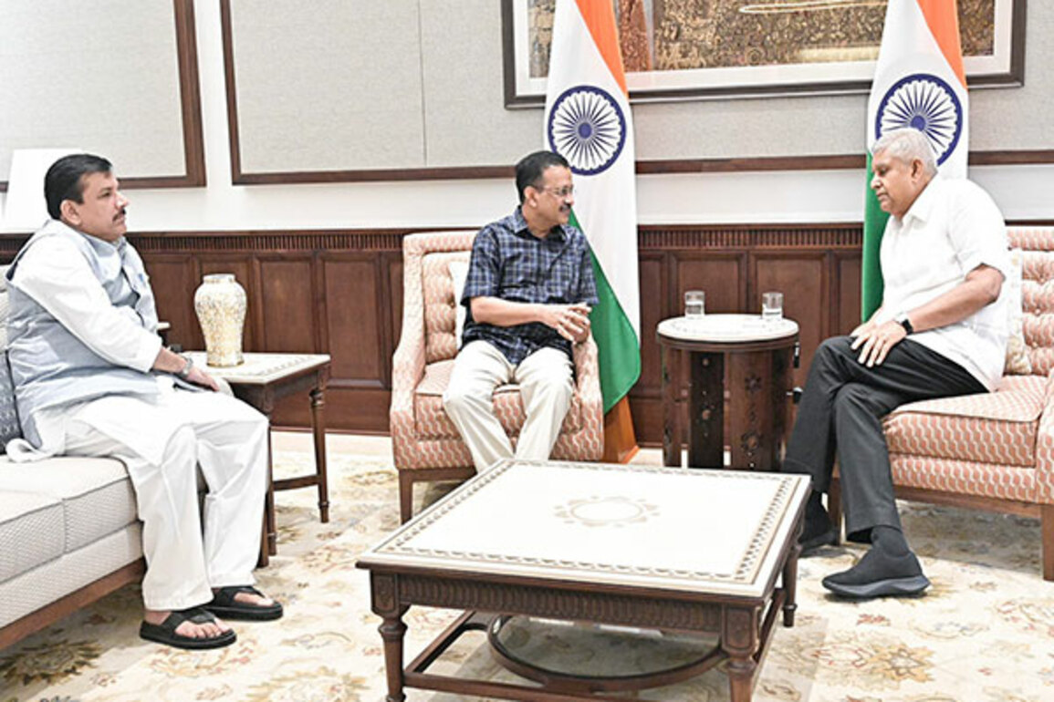 Vice President Jagdeep Dhankar meets former CM Arvind Kejriwal, AAP's Sanjay Singh